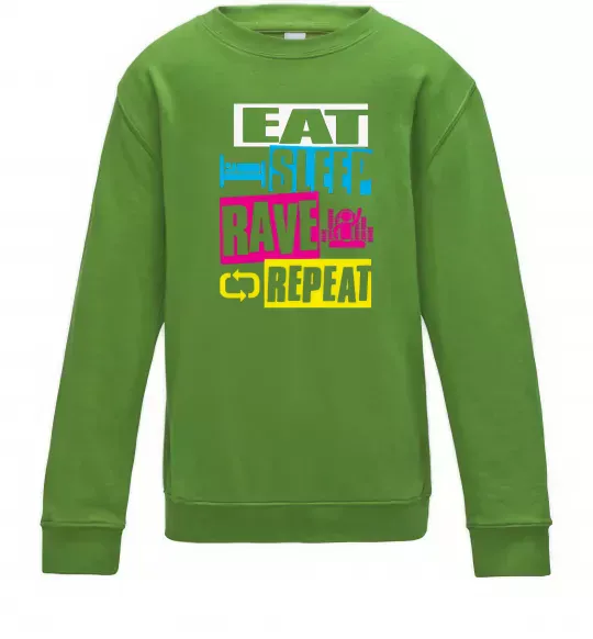 Детский Свитшот eat sleap rave repeat Лаймовый фото