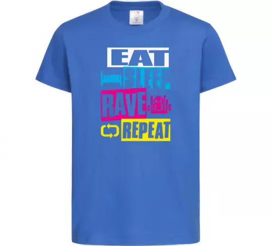 Детская футболка eat sleap rave repeat Ярко-синий фото
