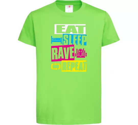 Детская футболка eat sleap rave repeat Лаймовый фото