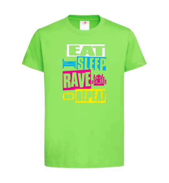 Дитяча футболка eat sleap rave repeat Лаймовий фото