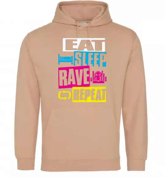Мужская толстовка (худи) eat sleap rave repeat Песочный фото