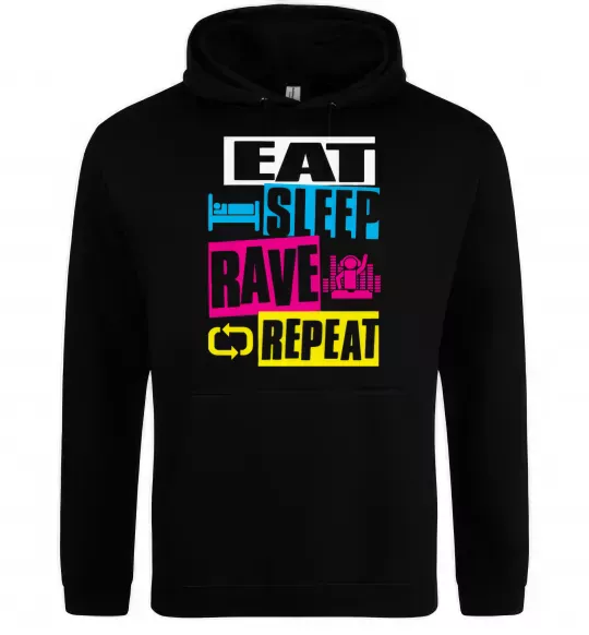 Жіноча толстовка (худі) eat sleap rave repeat Чорний фото