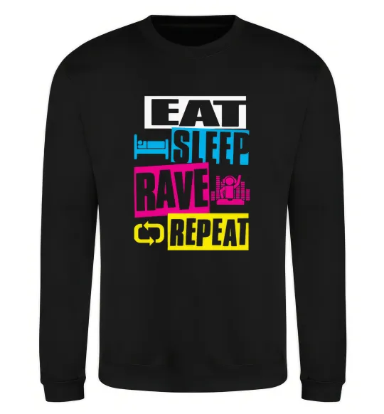 Світшот eat sleap rave repeat Чорний фото