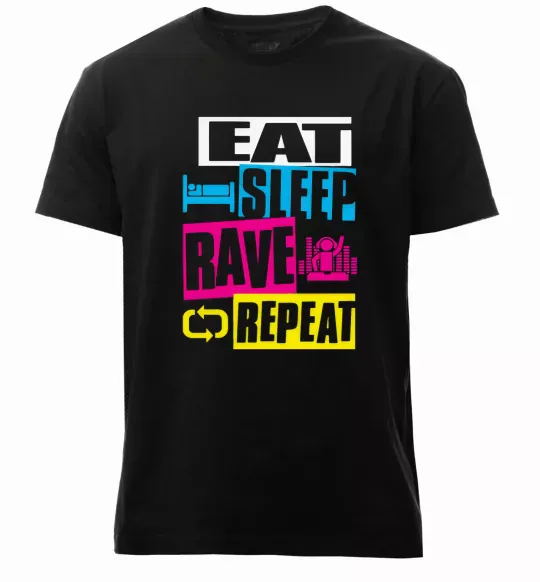 Чоловіча преміум футболка eat sleap rave repeat Чорний фото