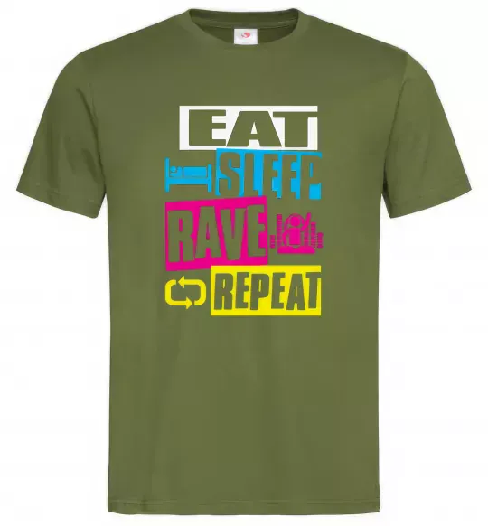 Мужская футболка eat sleap rave repeat Оливковый фото