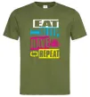 Мужская футболка eat sleap rave repeat Оливковый фото