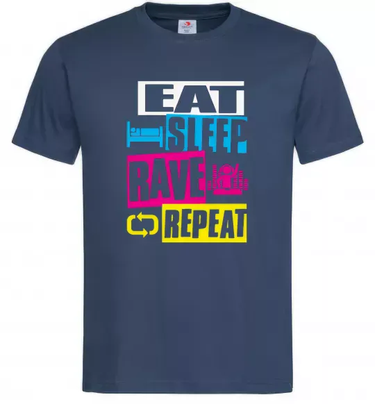 Мужская футболка eat sleap rave repeat Темно-синий фото