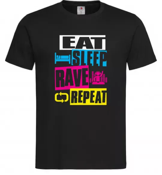 Мужская футболка eat sleap rave repeat Черный фото