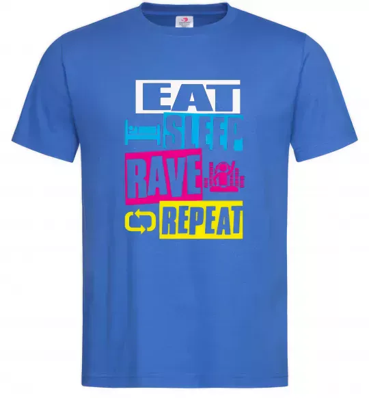 Мужская футболка eat sleap rave repeat Ярко-синий фото