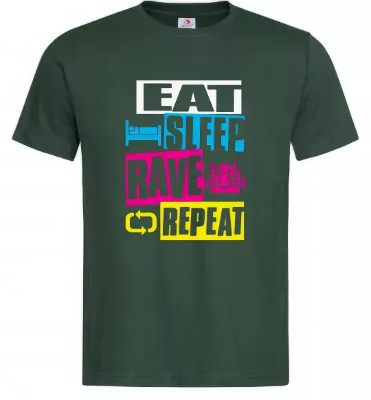 Мужская футболка eat sleap rave repeat Темно-зеленый фото
