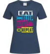 Женская футболка eat sleap rave repeat Темно-синий фото