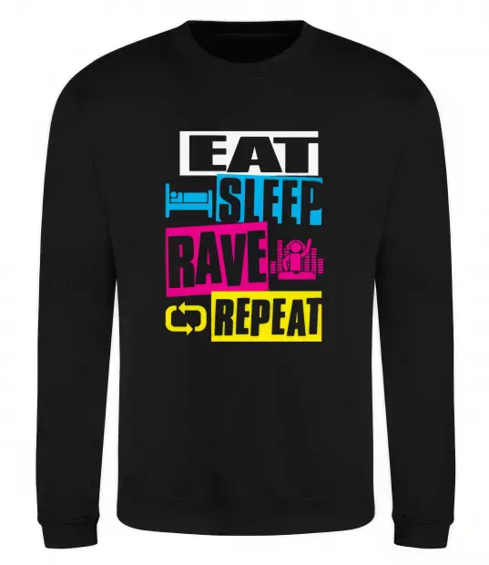 Світшот eat sleap rave repeat Чорний фото