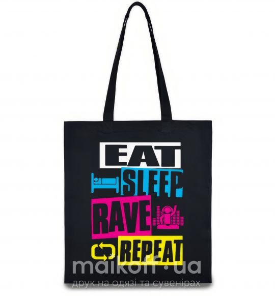 Еко-сумка eat sleap rave repeat Чорний фото