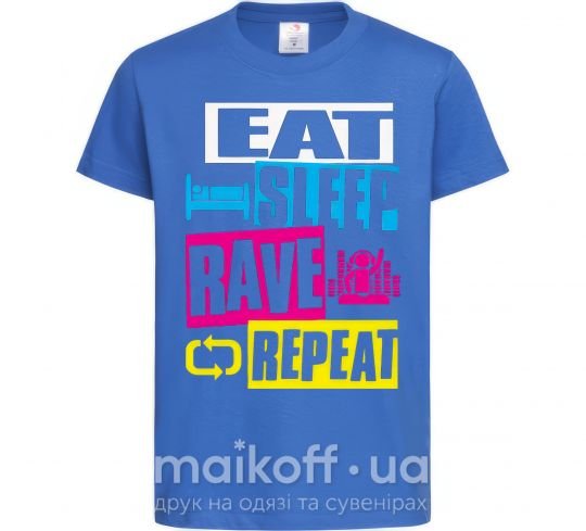 Дитяча футболка eat sleap rave repeat Яскраво-синій фото