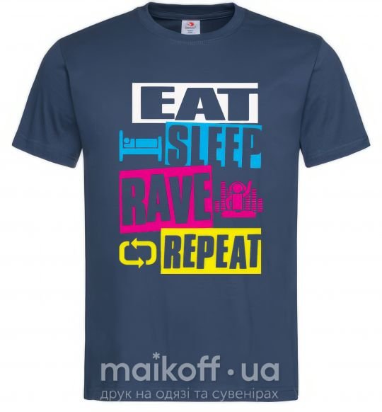 Мужская футболка eat sleap rave repeat Темно-синий фото
