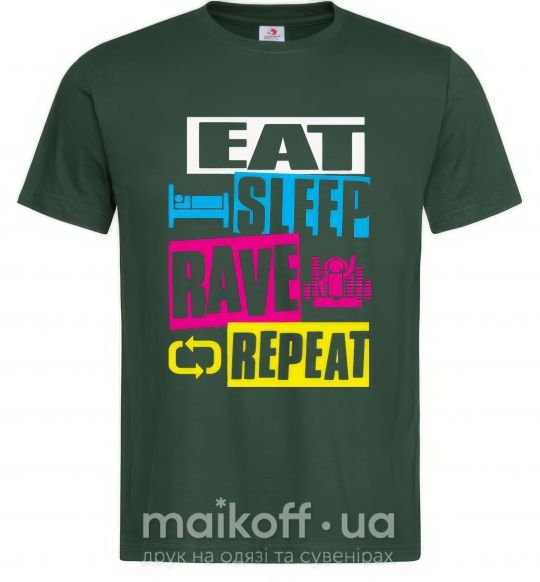 Мужская футболка eat sleap rave repeat Темно-зеленый фото