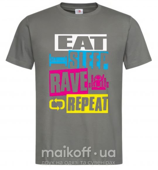 Мужская футболка eat sleap rave repeat Графит фото