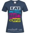 Женская футболка eat sleap rave repeat Темно-синий фото