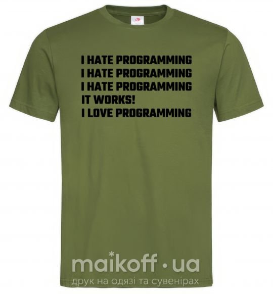 Мужская футболка programming Оливковый фото