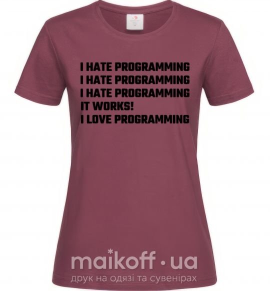 Жіноча футболка programming Бордовий фото