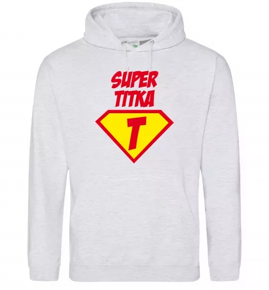 Мужская толстовка (худи) Super Тітка Серый меланж фото