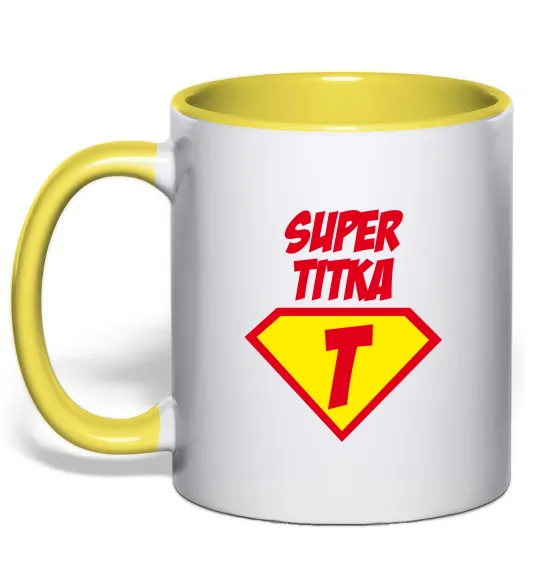 Чашка с цветной ручкой Super Тітка Лимонный фото