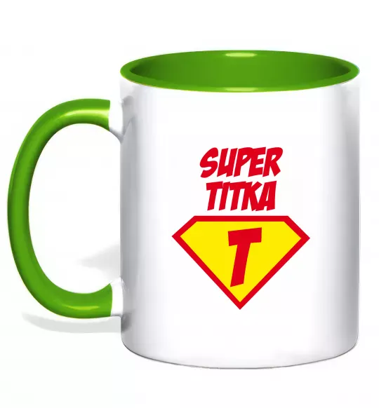 Чашка з кольоровою ручкою Super Тітка Зелений фото