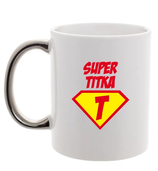 Чашка з кольоровою ручкою Super Тітка Срібло фото