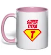 Чашка з кольоровою ручкою Super Тітка Ніжно рожевий фото