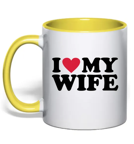 Чашка з кольоровою ручкою I love my wife Лимонний фото