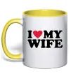 Чашка з кольоровою ручкою I love my wife Лимонний фото