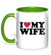 Чашка з кольоровою ручкою I love my wife Лаймовий фото