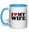 Чашка з кольоровою ручкою I love my wife Блакитний фото