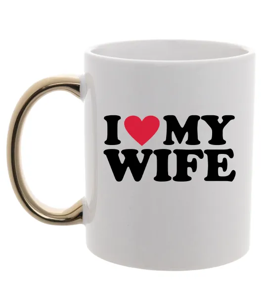 Чашка з кольоровою ручкою I love my wife Золото фото