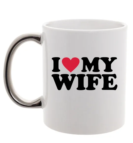 Чашка з кольоровою ручкою I love my wife Срібло фото