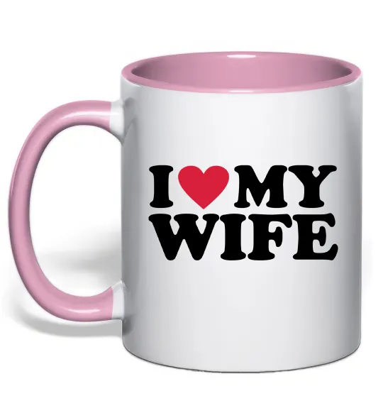 Чашка з кольоровою ручкою I love my wife Ніжно рожевий фото