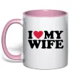 Чашка з кольоровою ручкою I love my wife Ніжно рожевий фото
