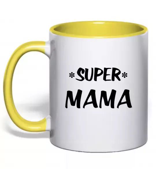 Чашка з кольоровою ручкою надпись Super mama Сонячно жовтий фото
