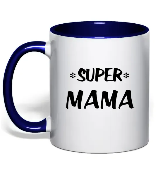 Чашка з кольоровою ручкою надпись Super mama Глибокий темно-синій фото