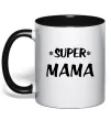 Чашка з кольоровою ручкою надпись Super mama Чорний Чашка з кольоровою ручкою надпись Super mama Чорний фото