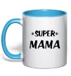 Чашка з кольоровою ручкою надпись Super mama Блакитний Чашка з кольоровою ручкою надпись Super mama Блакитний фото