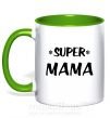 Чашка з кольоровою ручкою надпись Super mama Зелений фото