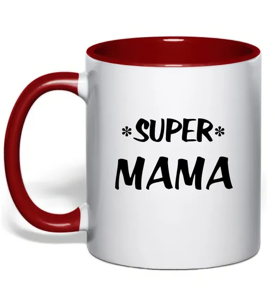 Чашка з кольоровою ручкою надпись Super mama Червоний фото
