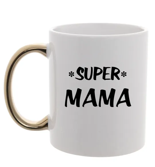Чашка з кольоровою ручкою надпись Super mama Золото фото