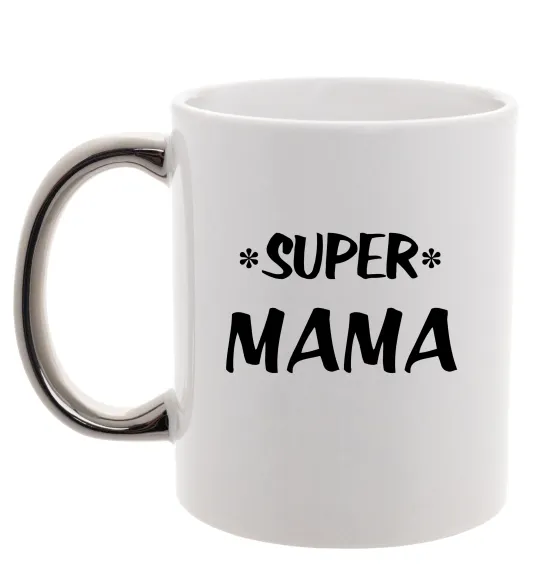 Чашка з кольоровою ручкою надпись Super mama Срібло фото