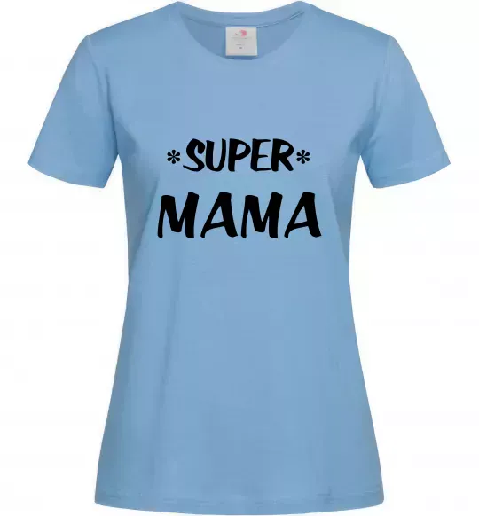 Жіноча футболка надпись Super mama Блакитний фото