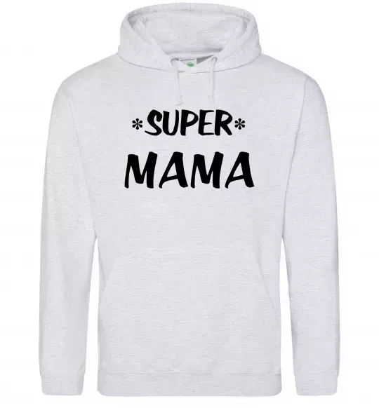 Женская толстовка (худи) надпись Super mama Серый меланж фото