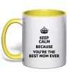 Чашка з кольоровою ручкою Keep calm because you are the best mom ever Лимонний фото