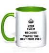 Чашка с цветной ручкой Keep calm because you are the best mom ever Зеленый фото