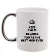 Чашка с цветной ручкой Keep calm because you are the best mom ever Серебро фото